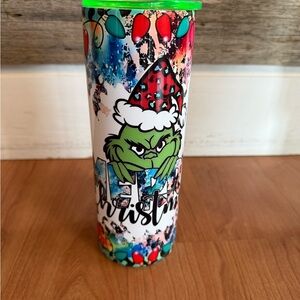 Brand New Christmas Grinch Tumbler with Santa Hat